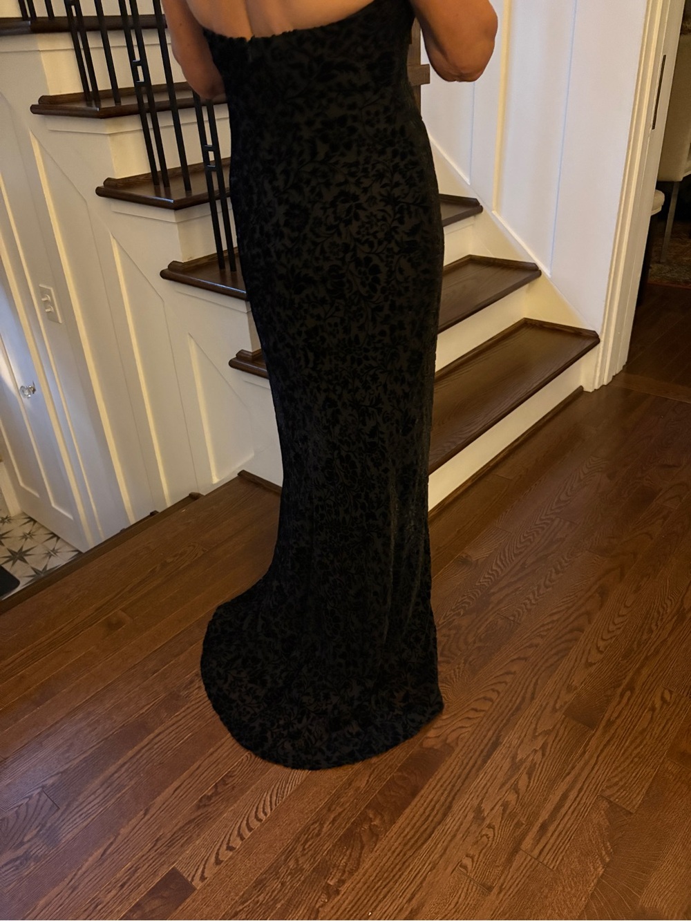 Vintage Ralph Lauren Black Floral Devore Halter Maxi Dress with Short Back Train - Picture 2 of 11
